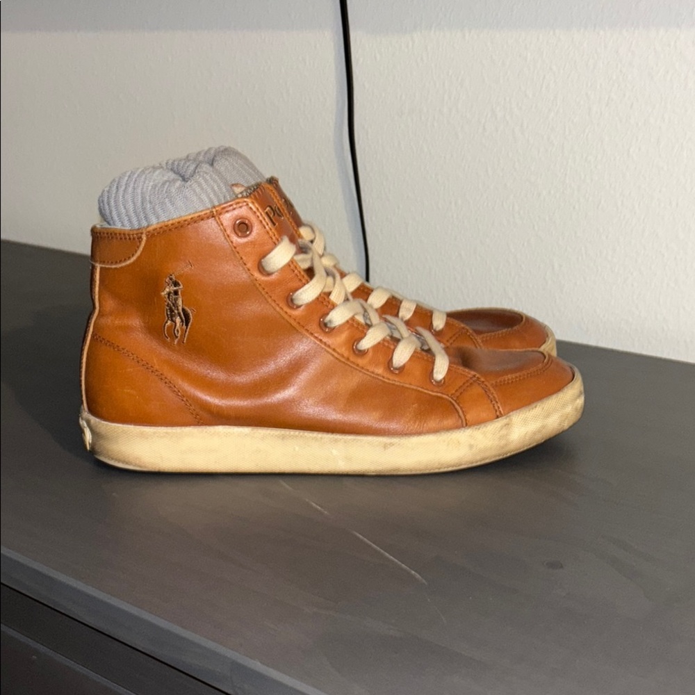 Polo by Ralph Lauren Tan Leather High-Top Sneakers